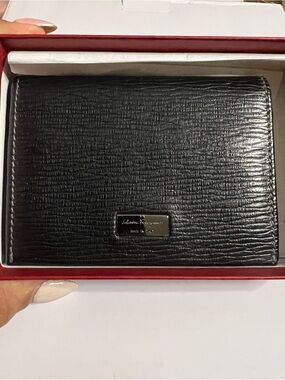 Salvatore Ferragamo Black Textured Leather Bifold Wallet with Logo Plaque